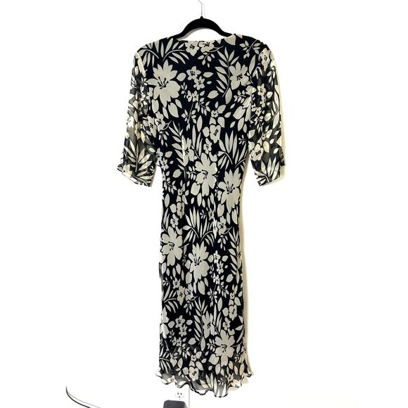 Vintage 90s Vision Apparel Dress Women's 6 Floral, Silk black and white summer - Picture 2 of 11
